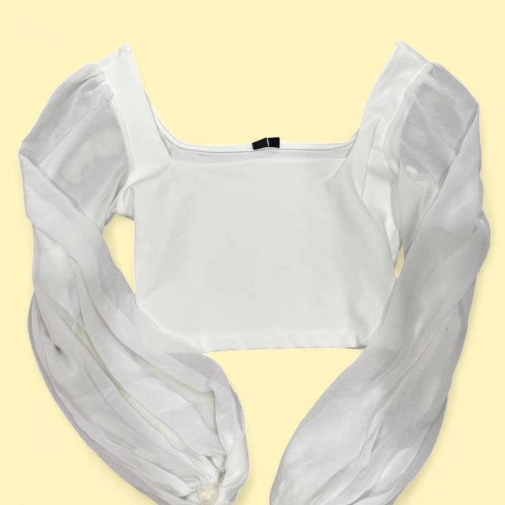 Windsor White Sheer Sleeve Crop Top